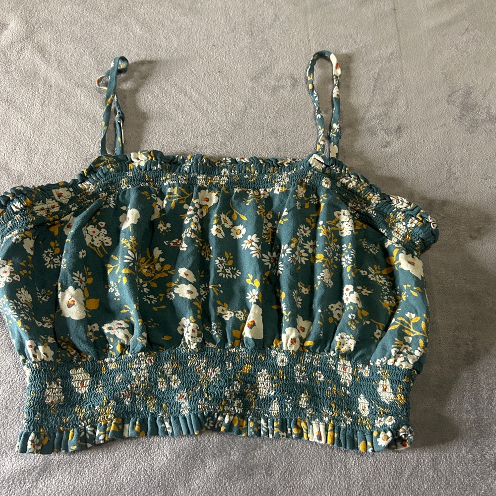 Patrons of Peace Teal Floral Smocked Crop Top